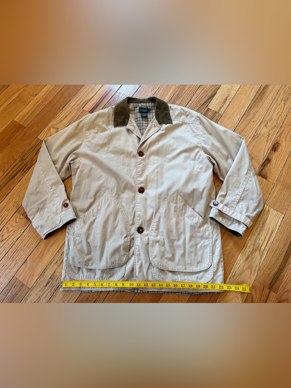 Vtg J. Crew Oarsman Corduroy Collar Barn Jacket Chore Coat Field Men’s Sz M Tan - Picture 15 of 16